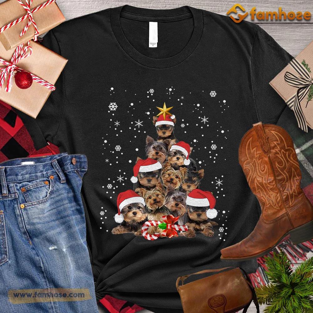 Funny Santa Dog Christmas Tree Gift For Family S to 5XL Unisex Cotton T-shirt