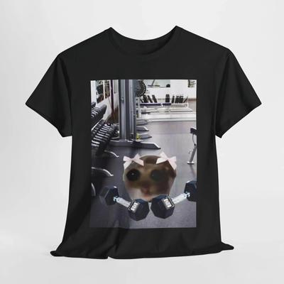 Funny Gym Cat Meme with Dumbbells & Pink Bows Graphic Black T-Shirt | Fitness & Cat Lover Humor Streetwear Tee