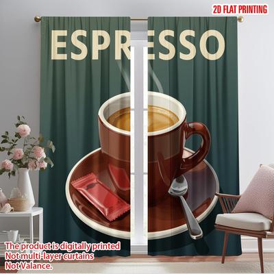 2pcs 2D Flat Printing Party Curtains Espresso Coffee Cup Saucer Polyester Without Electricity 0 Perfect for Room Bedroom Wall