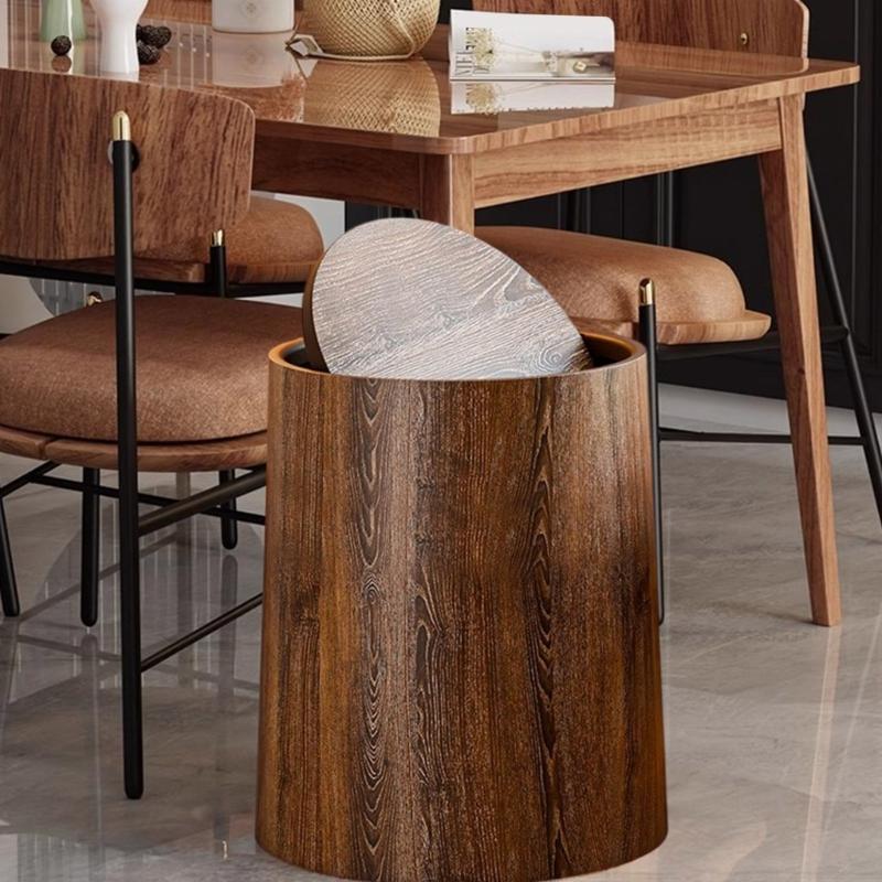Retro Wood Grains Trash Can Durability Plastic Waste Bin Holders With 360Degree Flips Lid For Kitchen Bathroom Bedroom Dorm