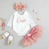 Citgeett Summer Newborn Baby Girls Birthday Clothes Sets Letter Lace Long Sleeve Romper Tutu Skirts Headband 0-3Y