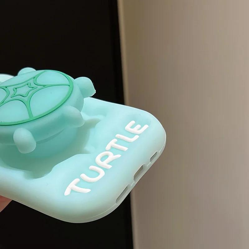 Husă de telefon din silicon cu broască țestoasă creativă și drăguță, potrivită pentru iPhone 11 12 13 14 15 Pro Max Plus Stil feminin Husă de telefon 3D cu desene animate