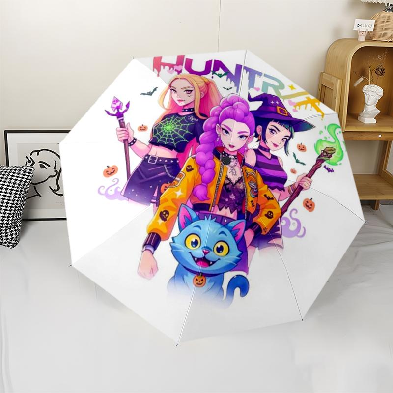 Parapluie Automatique Thème Chasseurs de Démons KPop, Léger et Portable, 8 Baleines, Parfait pour les Voyages en Plein Air, Anniversaires, Noël, Cadeaux.