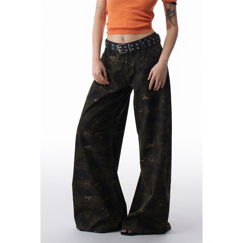 American Retro Loose Cargo Jeans Female This Year Popular Distressed Profile Camouflage Loose Pants Super Slimming Pants