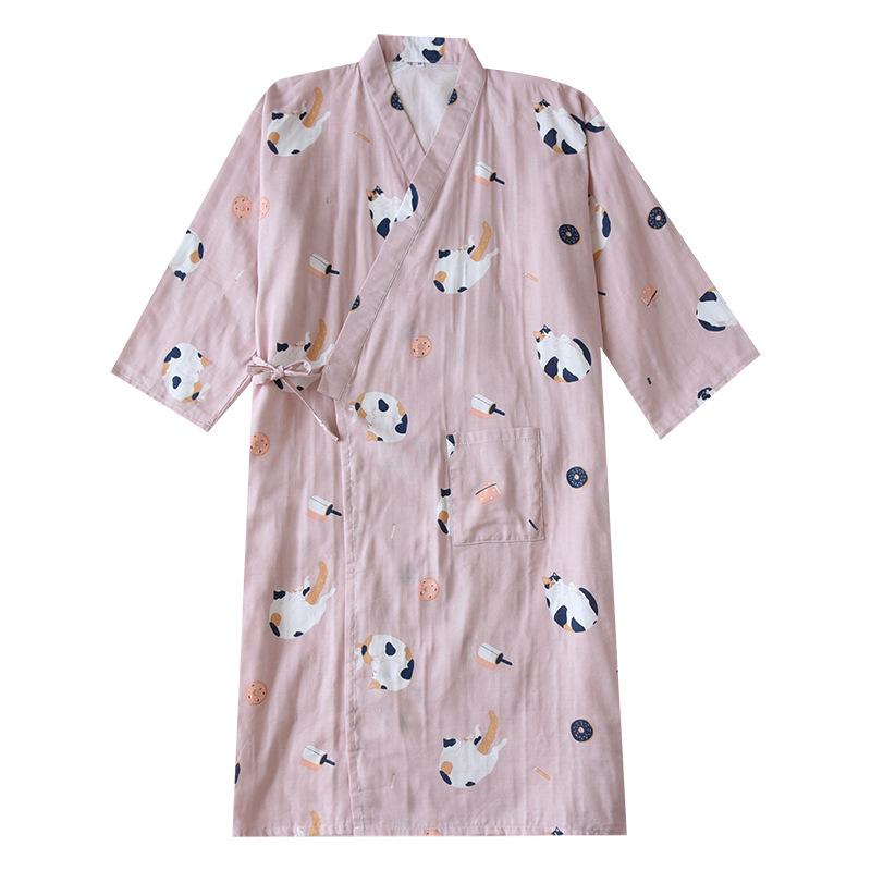 Japanese Style Summer Cotton Kimono Robes for Couples: Lightweight Gauze Nightgowns for Men and Women