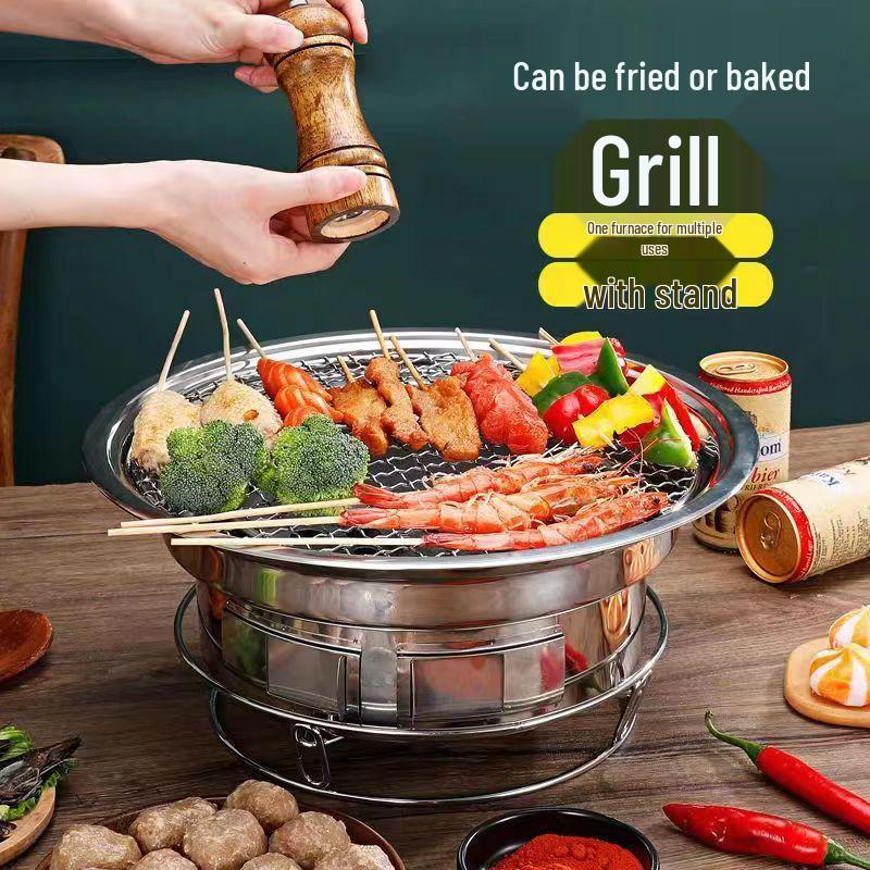Smokeless Charcoal Grill Set with Tea-Boiling Feature, Ideal for Outdoor and Household Use.