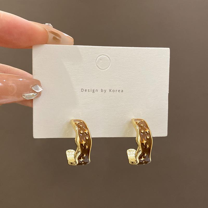 S925 silver needle irregular drop glaze earrings women s niche stud earrings retro cold wind ears