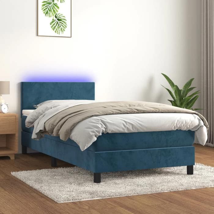 Maison Exclusive - Sommier à lattes de lit avec matelas LED Bleu foncé 100x200 cm