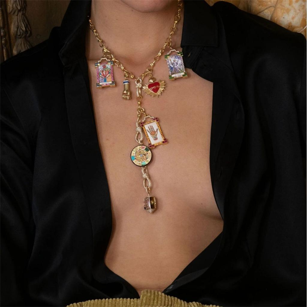 Bohemian Style, Generous Card, Tarot Card Necklace, Women's Sun, Moon, Demon's Eye Necklace, Gold-plated and Color Preserved