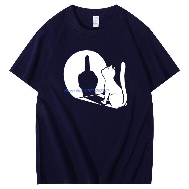 Summer Tops Tshirt Middle Finger Cat Shadow Fashion Graphic Tee New Arrival Goods Mens Short Sleeve Tee Cotton Tshirt