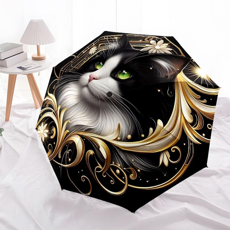 1pc Black-and-White Cat Portrait Automatic Umbrella - Automatic Opening And Closing, Sturdy Iron Frame, Portable Folding Design Yy251018165