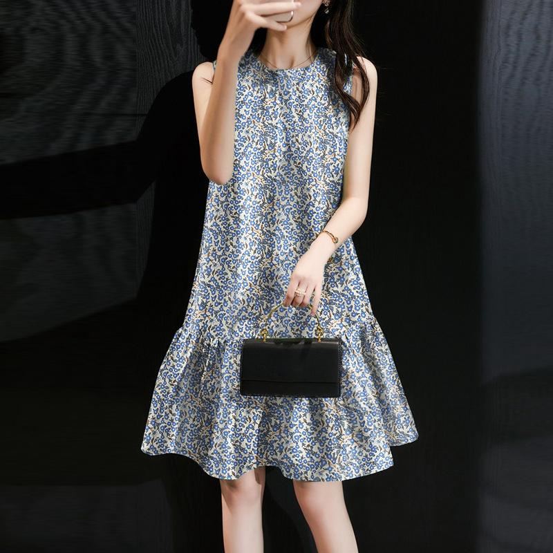 

ZANZEA Женское повседневное платье без рукавов с круглым вырезом и свободным кроем с цветочным принтом 3XL синий