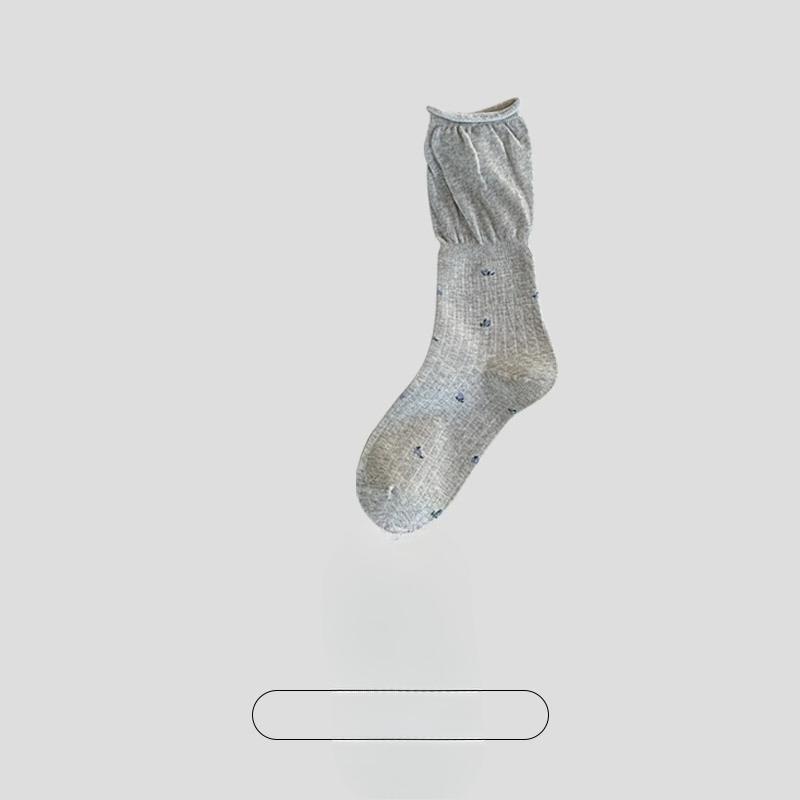 Female Autumn and Winter Broken Flower Bubble Mouth Deodorant Breathable Boneless Long Tube Pile Pile Cotton Socks