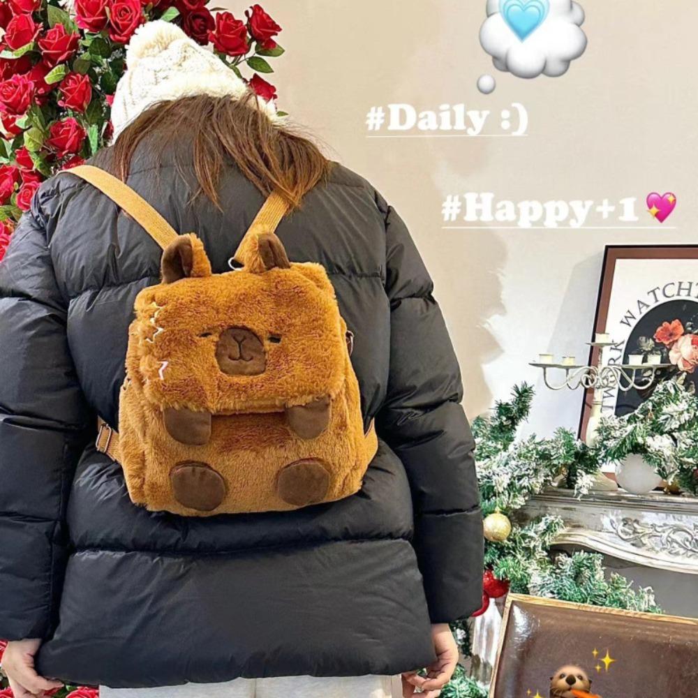Animal Cartoon Capybara Plush Backpack Big Capacity Capybara Plush Bag  Female Lady Girl