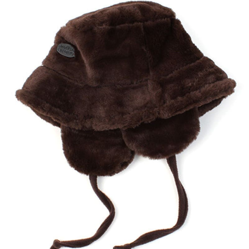 

Универсальная химия Коричневая меховая шапка-ведро с ушками FREE