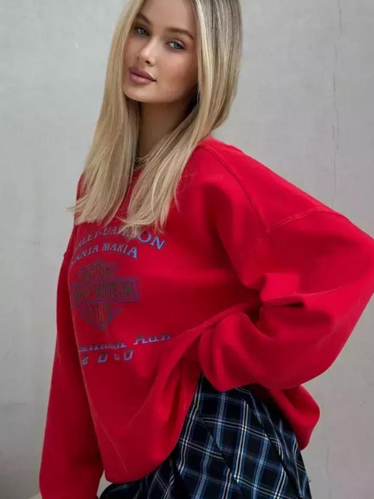 American Retro Round Neck Pullover Long Sleeve Plus Velvet Hoodie Women's Slimming Niche Design