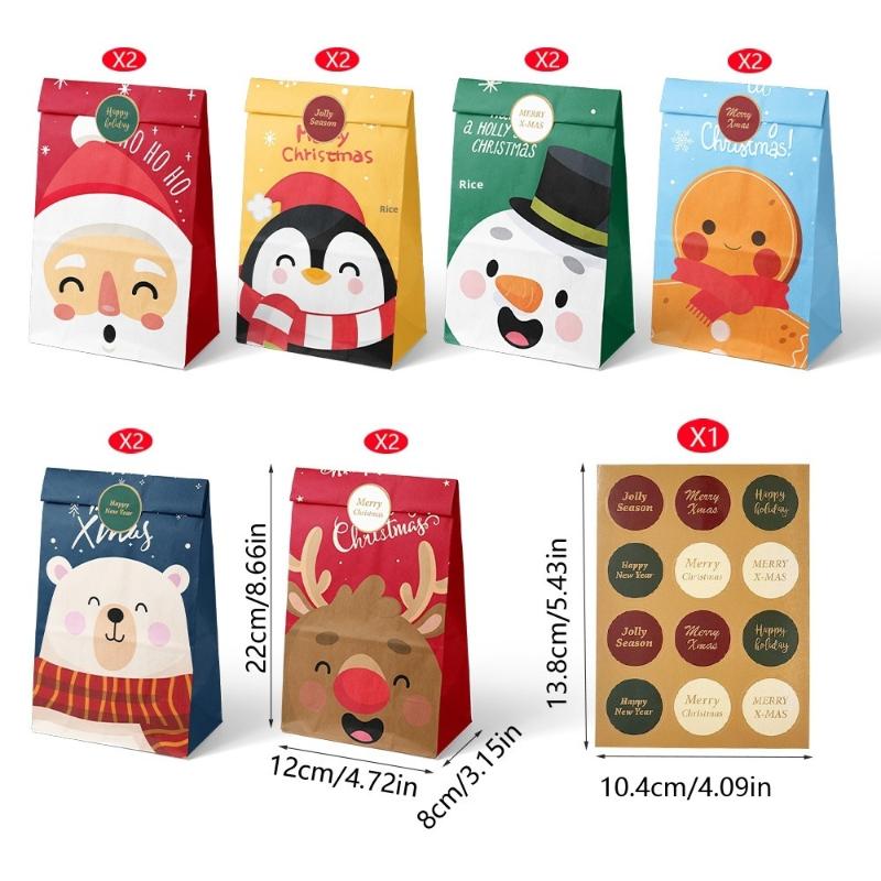 12Pcs Christmas Calendar Gift Bags Countdown Paper Bags For Holiday Party Gift Wrapping Christmas Eve Apple Packaging Bag