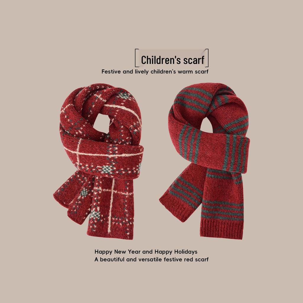 Festive Red Kids' Knitted Scarf: Winter 2025 Collection - Warm, Cold-Proof Neck Warmer for Boys & Girls