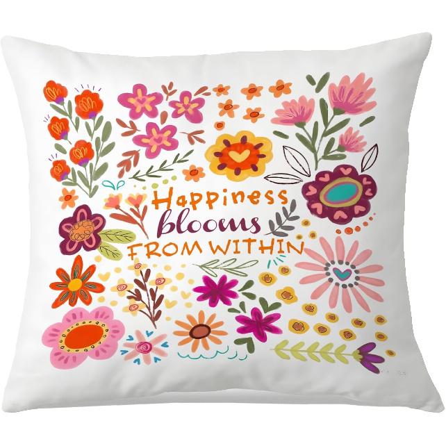 Boho Floral Bird Pillow Cover 18x18 Inches, Colorful Flower & Bird Pattern, Rustic Botanical Home Decor, Nature Lover Gift, Farmhouse Accent