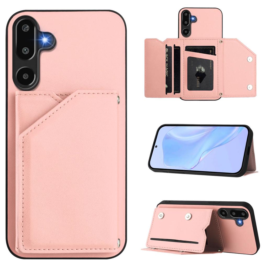 For Samsung Galaxy F16 5G/Galaxy M16 5G Case Card Holder Kickstand Skin-Touch Phone Cover with Wrist Strap