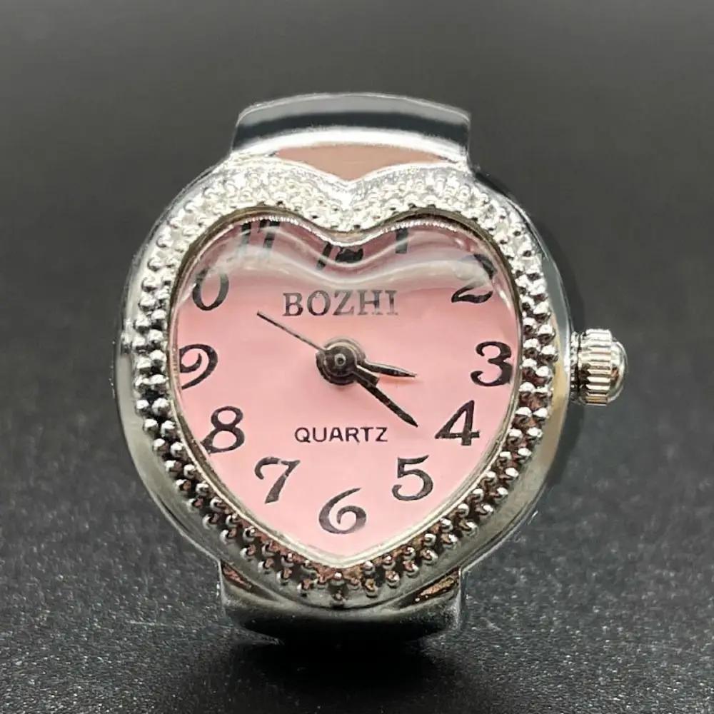 Cool Vintage Rings Jewelry Clock Heart Shape Punk Roman Quartz Watch Adjustable Mini Elastic Strap Finger Watch Ring Couple