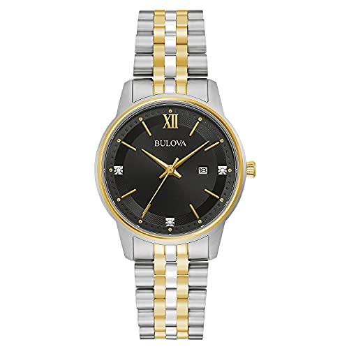 

Bulova Ladies Classic Diamond Two-Tone Gold Stainless Steel 3-Hand Calendar Date Quartz Watch, Black Dial Style: 98P198
