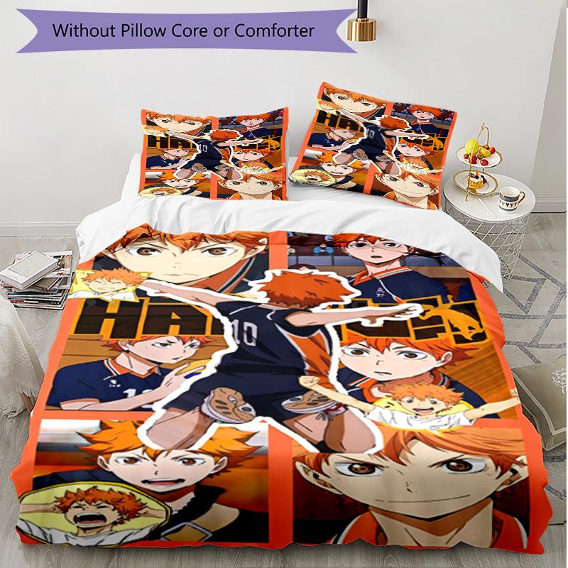 3pcs Duvet Cover Set (1*Duvet Cover + 2*Pillowcase, Without Core), Haikyu Print Soft All‑Season Bedding Set, Home Bedroom Decor Gift