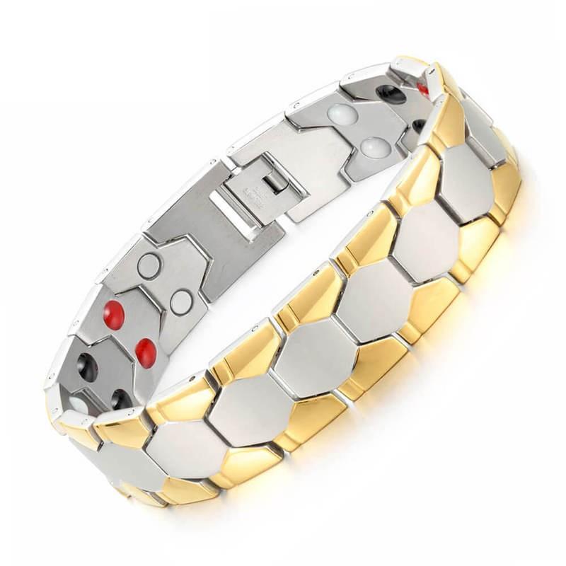 Magnetic Titanium Steel Bracelet Men Geometric Hexagon Design Sporty Stainless Wristband Titanium Steel Gold Tone