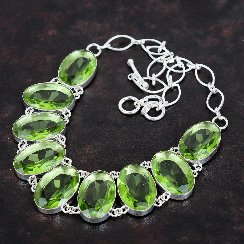 Faceted Green Amethyst Necklace Gemstone Necklace Handmade Jewelry 925 Sterling Silver Necklace Adjustable Chain Necklace Gifts for Women