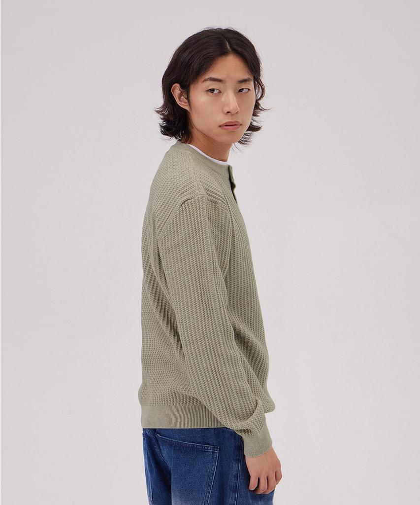 MAKEITTO Daily Viscose Henley Neck Knit_Beige