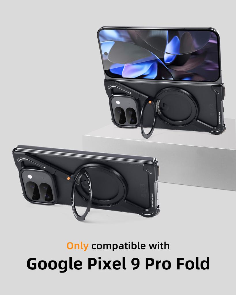 Eary Z Frame Case for Google Pixel 9 10 Pro Fold Minimalist Metal Phone Case With Magnetic 360°Rotatable Stand Shockproof Cover