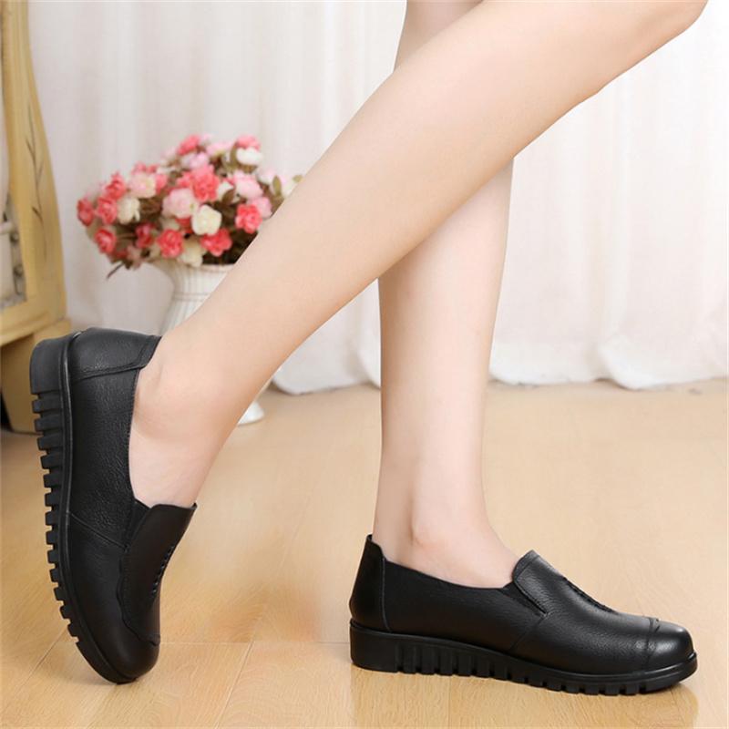 Fashion New Women's Single Shoes Genuine Leather Wedge Heel Women's Shoes Soft Sole Middle-aged Elderly Flat Cowhide Mother's Shoes