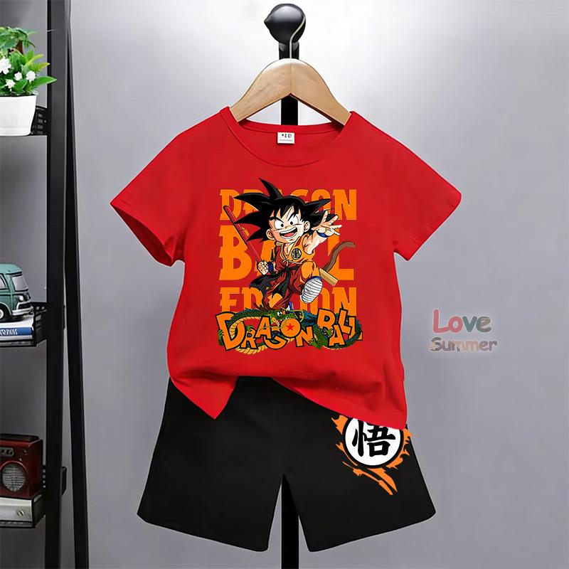 Goku Print T Shirt Shorts Suits, Suitable for Boys Dragon Ball. Breathable Perfect for Everyday Casual Wear Outdoor Activities