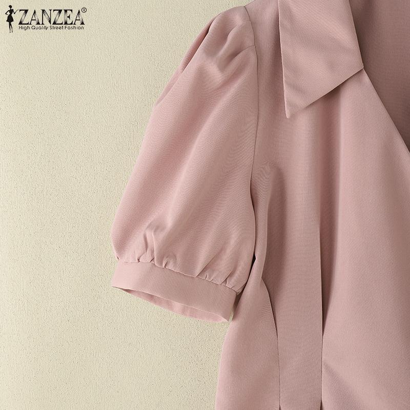 ZANZEA Bluză casual de vară pentru femei cu gât în V și mâneci scurte