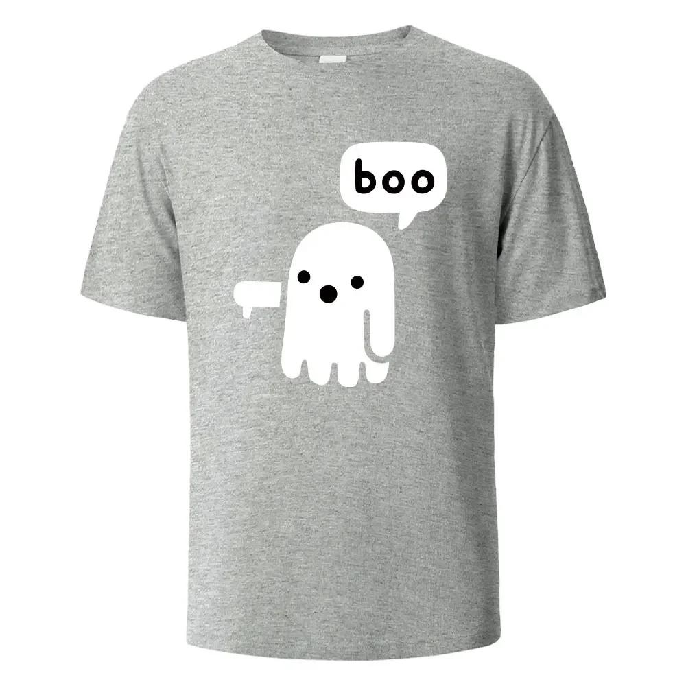 BOO Funny Street Printing T-shirt For Men Wowen 100%Cotton Summer Breathable Short-Sleeved Basic Tops O-neck Oversize Tees