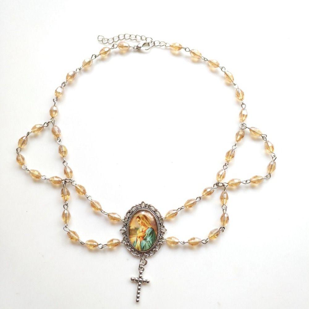 Pearl Tassel Virgin Chokers Necklace Acrylic Religious Jewelry New Cross Necklace  For Women