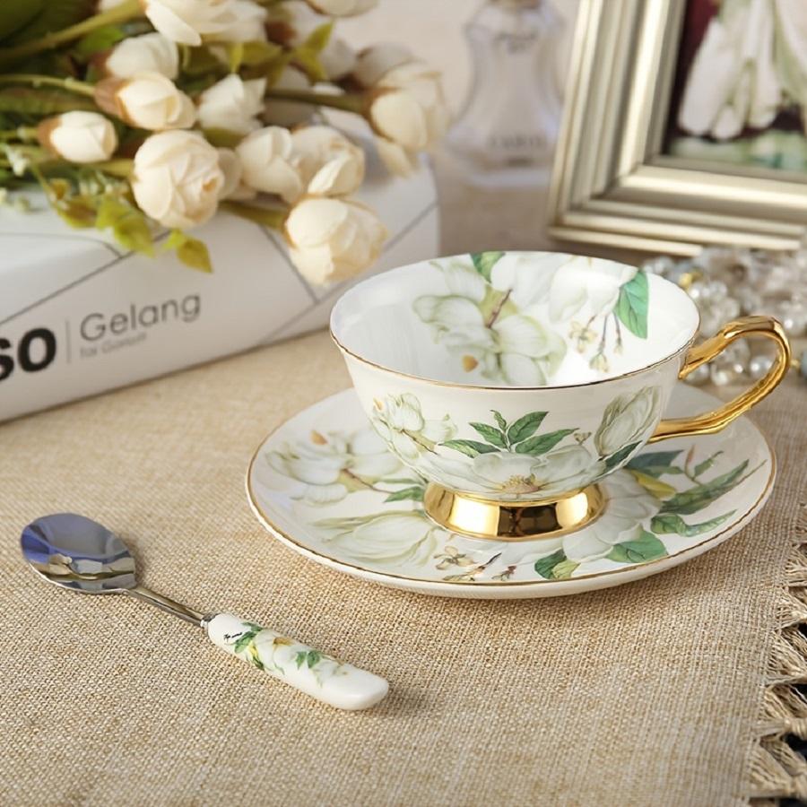 1 set Ceașcă de Ceai Ceramică Pastorală cu Farfurioară și Linguriță-6,76oz-Perfect pentru Ceai și Cafea-Ceașcă de Ceai și Ceașcă de Cafea din Porțelan