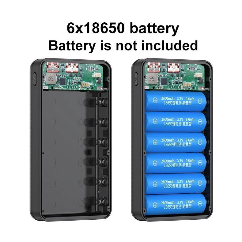 37,5W Rychlé Nabíjení Bateriový Box 22,5W Kabelové + 15W Bezdrátové 20000mAh 6x18650 Externí Pouzdro Power Banky Úložný Box pro Nabíjení Baterií