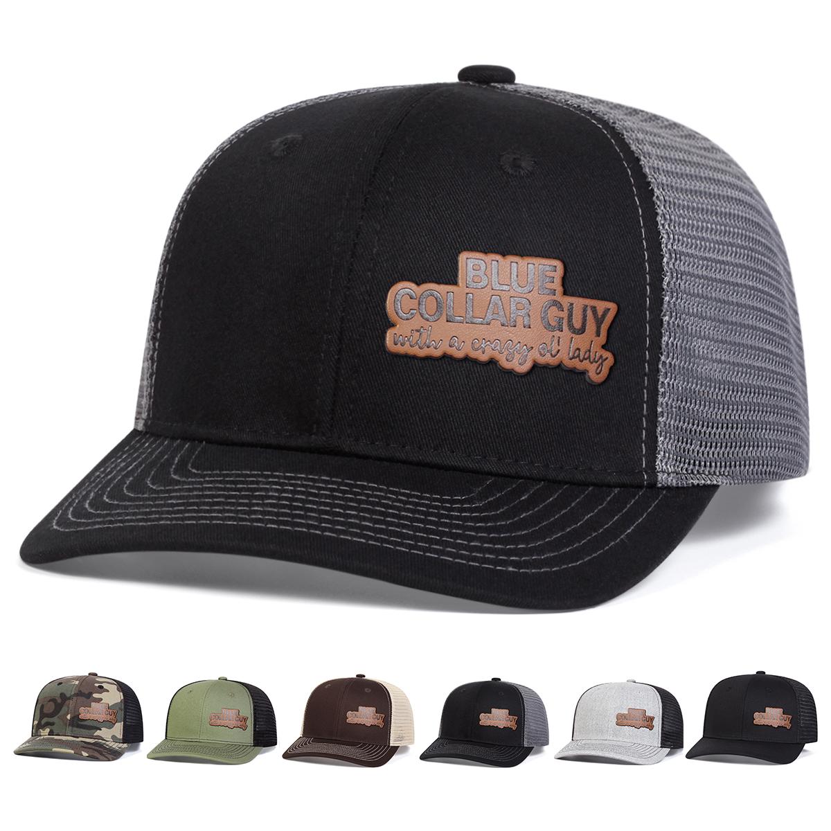 

Unisex BLUE COLLAR GUY Letter Leather Label Baseball Net Caps Spring Summer Outdoor Adjustable Casual Hats Dad Hat Sunscreen Hat коричневий