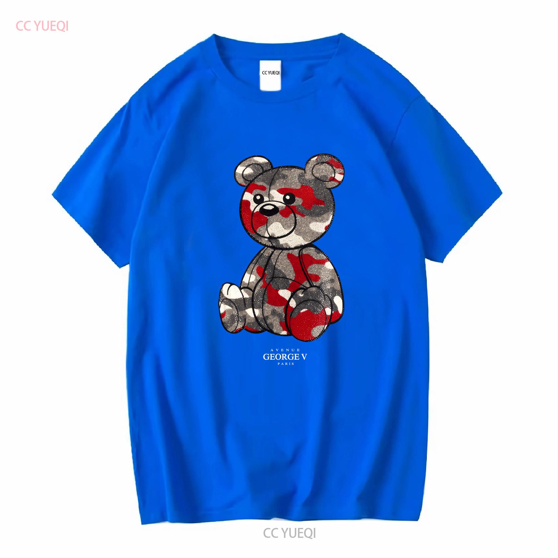 ZheXiong TEE Heren AVENUE GEORGE V PARIS Teddybeer Camo T-shirt vintage Gewassen grafisch Licht Zacht mode Comfortabel L
