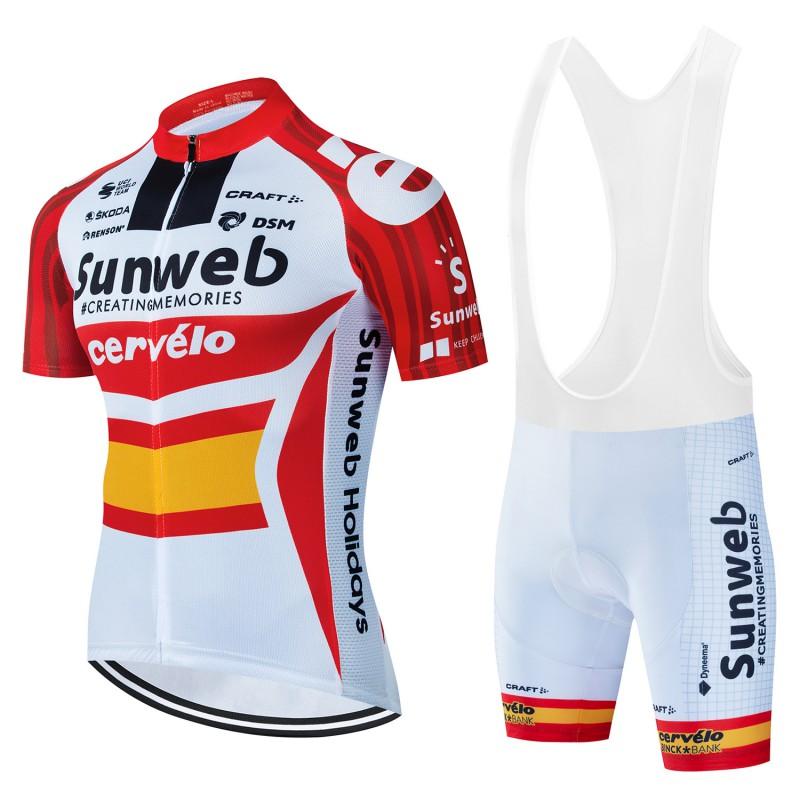 Mens Short Sleeve Cycling Jersey Set Sunweb Team Edition Mountain Road Bike Moisture Wicking