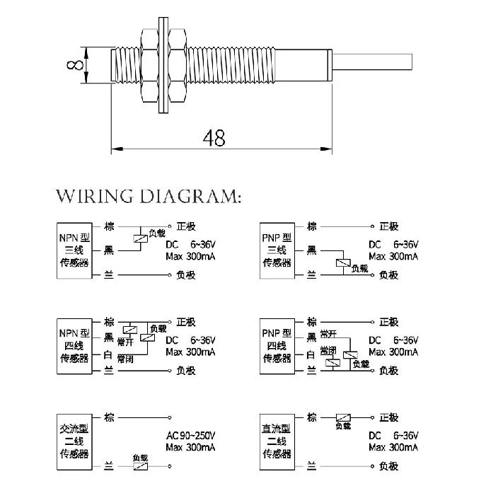 LJ8A3 Inductive Proximity Switch Sensor Switch M8 1mm 2mm NPN PNP 6-36V Open Close NO NC BX/BY/AX/AY/EX/DX/EZ/DZ Metal Switch