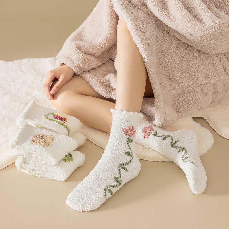 5 Pairs of Female Winter Velvet Thickened Warm Home Sleeping Floor Tube Socks