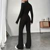 2 ks/sada Podzim Zima Dámské Top Kalhoty Set Polovysoký límec Dlouhé Rukávy Mikina Slim Fit Vysoká