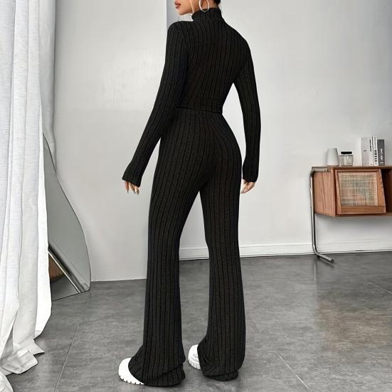 2 ks/sada Podzim Zima Dámské Top Kalhoty Set Polovysoký límec Dlouhé Rukávy Mikina Slim Fit Vysoká