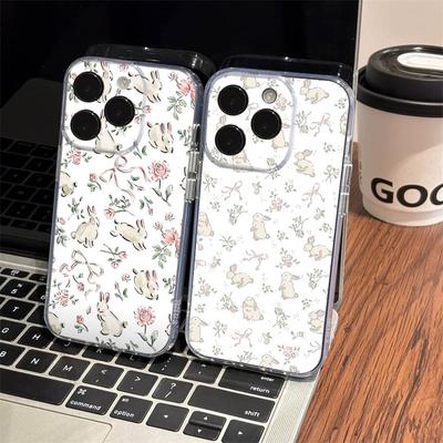 Wildflower Girls Bow Rabbit Cute Silicone Soft Phone Case For iPhone 11 12 13 14 15 16 Mini 17 Pro Max TPU Phone Case
