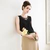 TUHUANG Elegant Mulberry Silk Blend Lace Round Neck Sleeveless Top