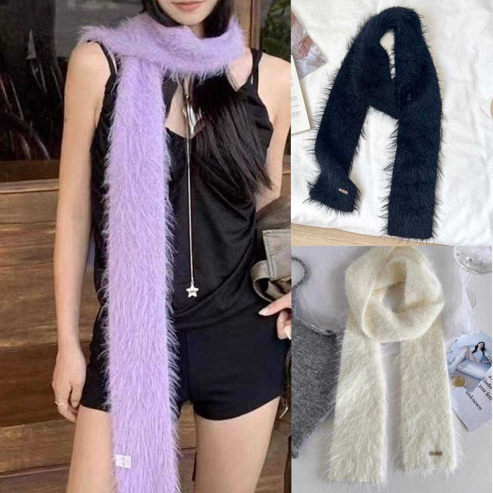 Solid Color Thin Long Scarves Long Strip Y2K Girl Scarf Mohair Women Scarf  Autumn Winter