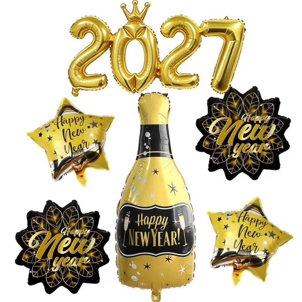 Star Shape Foil Balloon Set Champagne Bottle New Year Balloons New Year Party