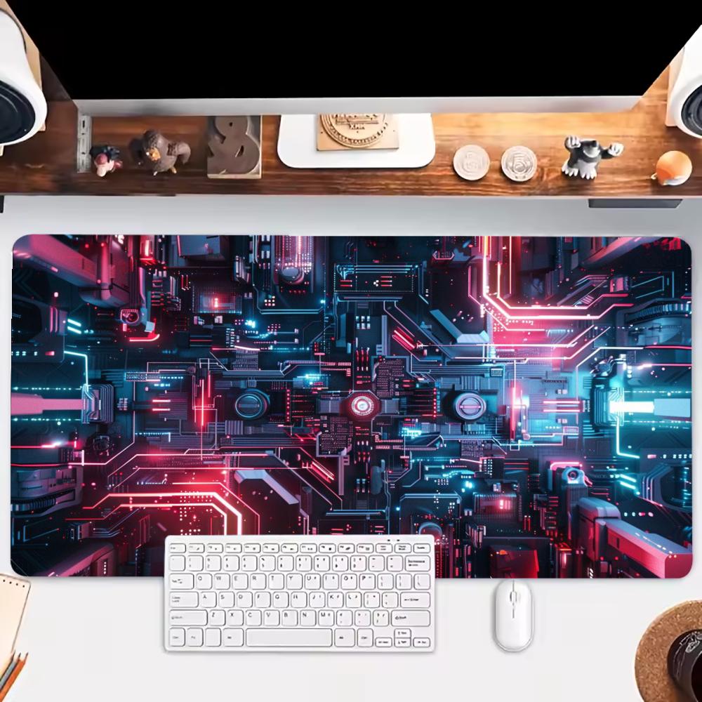 Sci Fi Circuit Tech Panel Large Size Mouse Pads Table Mat Improves Control Smoothness During Bedroom Laptop Manipulation